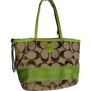 Coach signature stripe tan and apple green Summer Fun Logo Classic